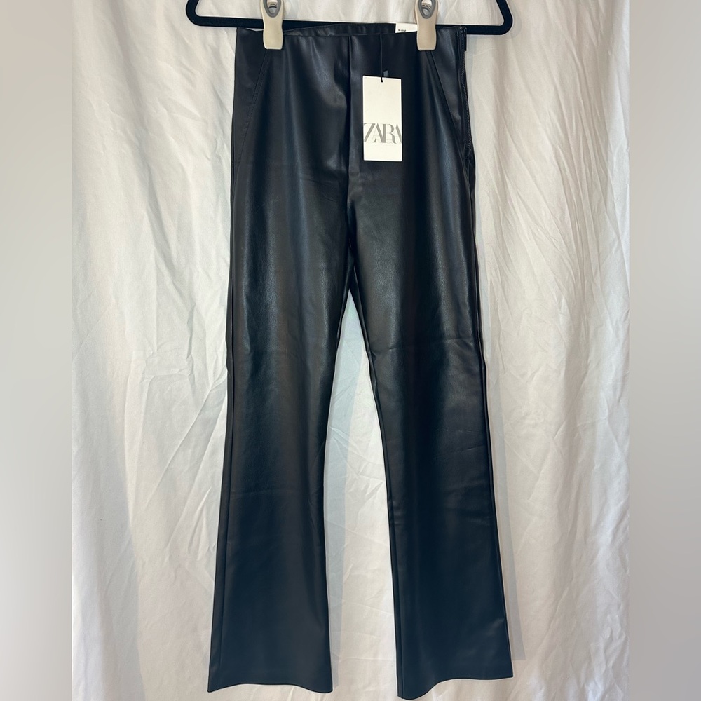 Zara Vegan Leather High Rise Leggings with Zipper Hip